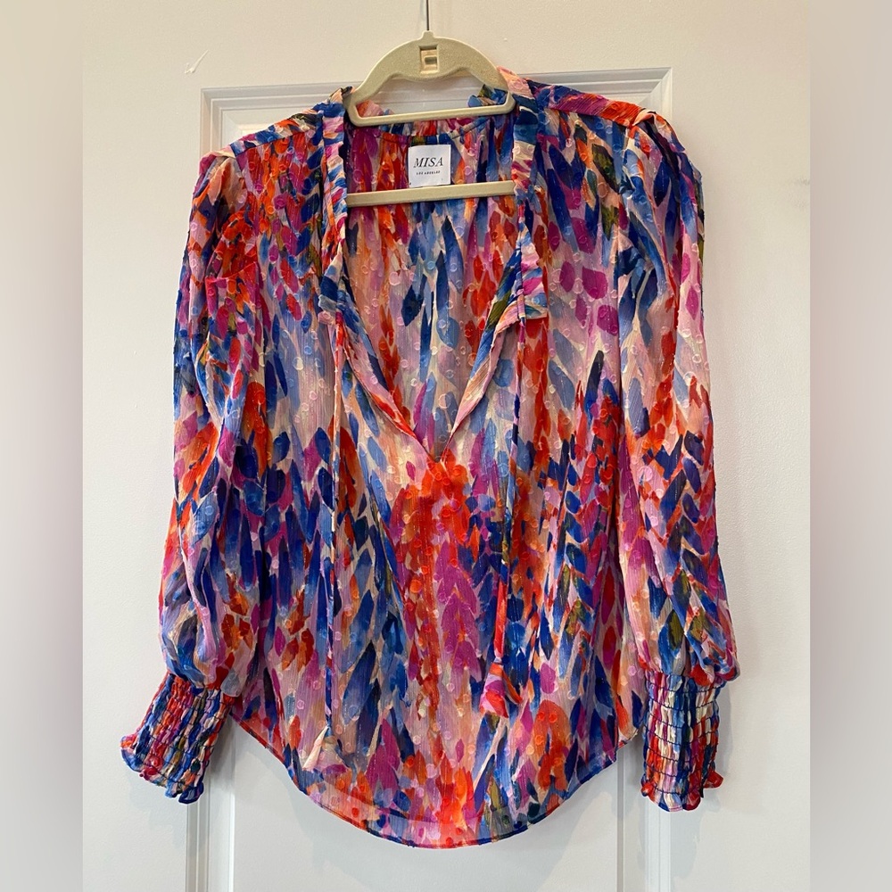 Misa Los Angeles multi color sheer blouse